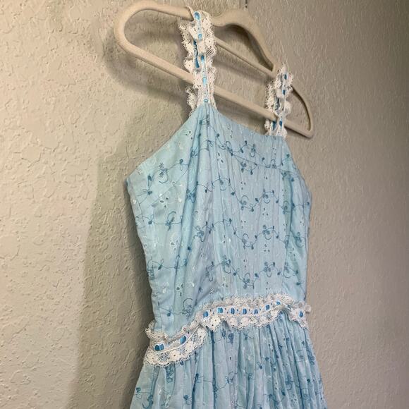 VINTAGE Dress Handmade Prairie 60's 70's Boho Lace Ribbon Embroidered Metal Zip - Picture 8 of 13